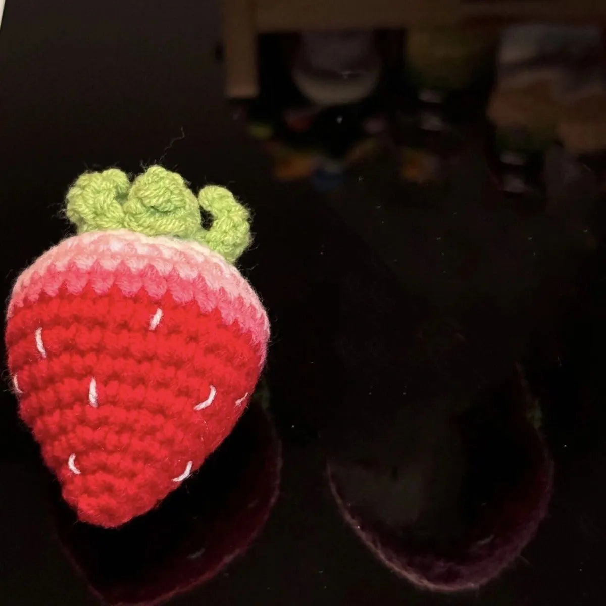 Soft plush strawberry pendant keychain in red and pink wool fabric options