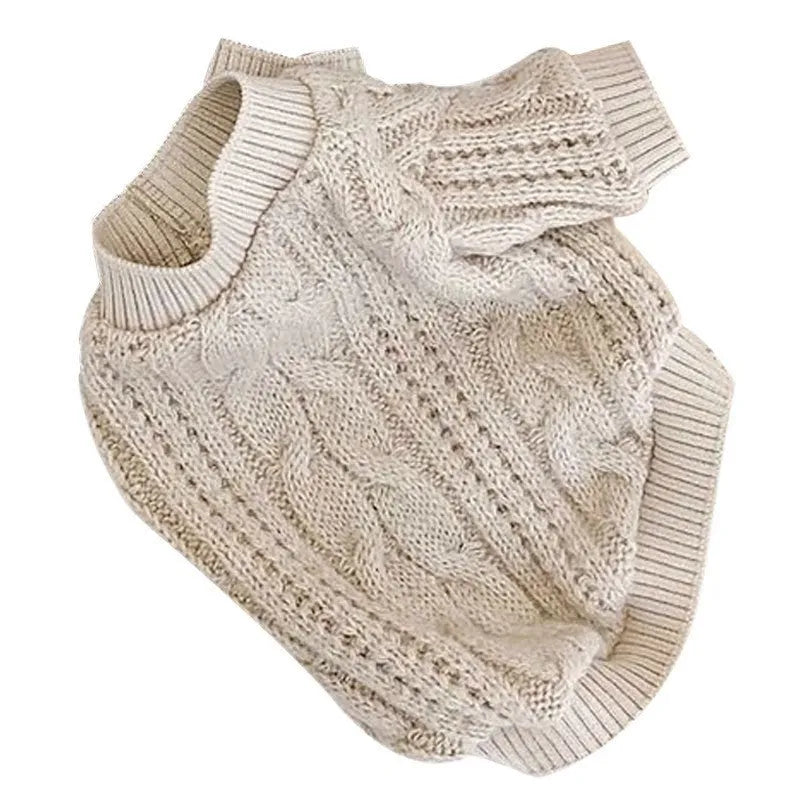 Beige wool dog sweater in sizes XS to XL, casual solid colour pet warm clothes