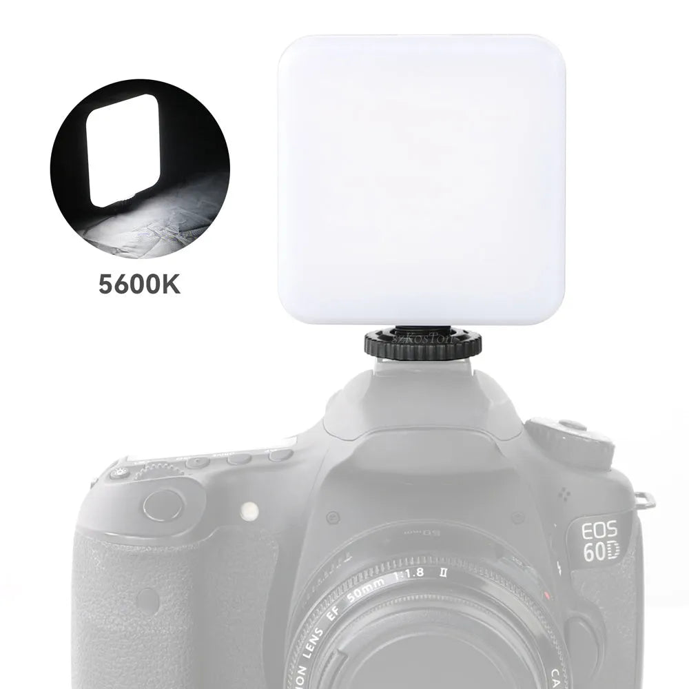 LED mini square outdoor pocket light tripod with rotatable flash head showing 7.3cm compact dimensions