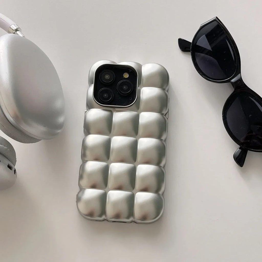 Matte silver electroplated TPU phone case with egg waffle texture for iPhone