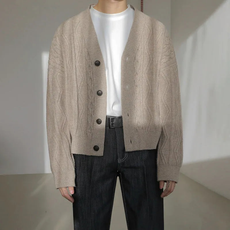 Trendy loose lazy sweater thickened coat cardigan in coffee colour with long sleeves