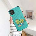Cactus embossed iPhone case in TPU and leather, back cover in blue or khaki for iPhone 6 to 11 Pro Max.