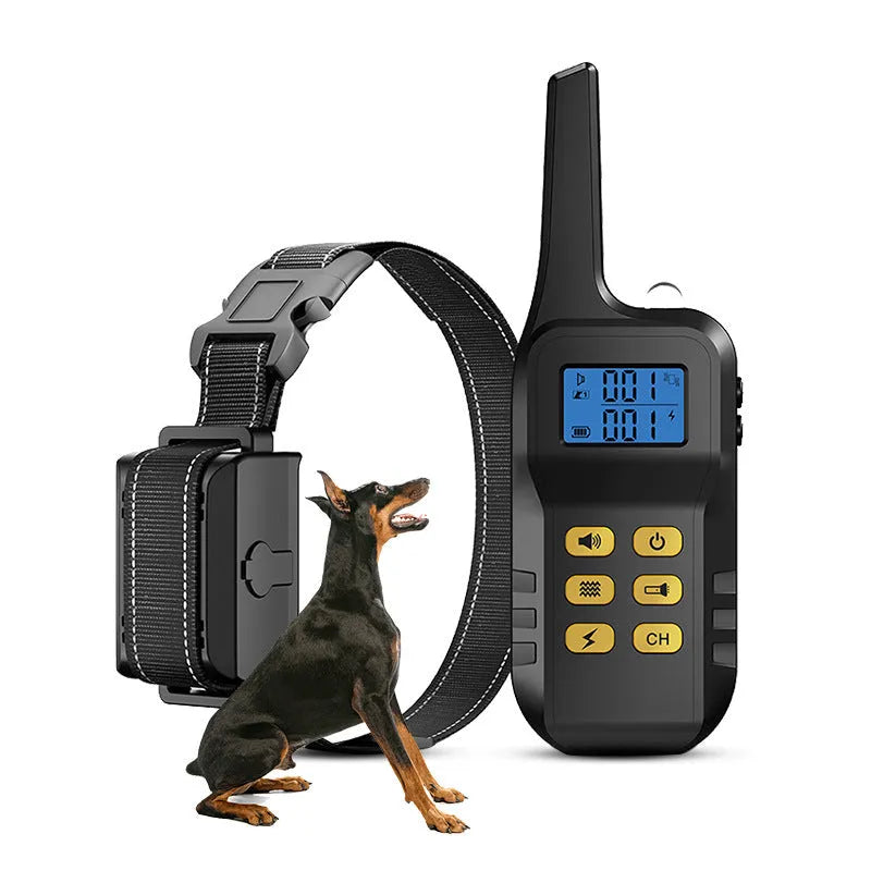 Yellow ABS automatic bark stopper collar for dog training on white background