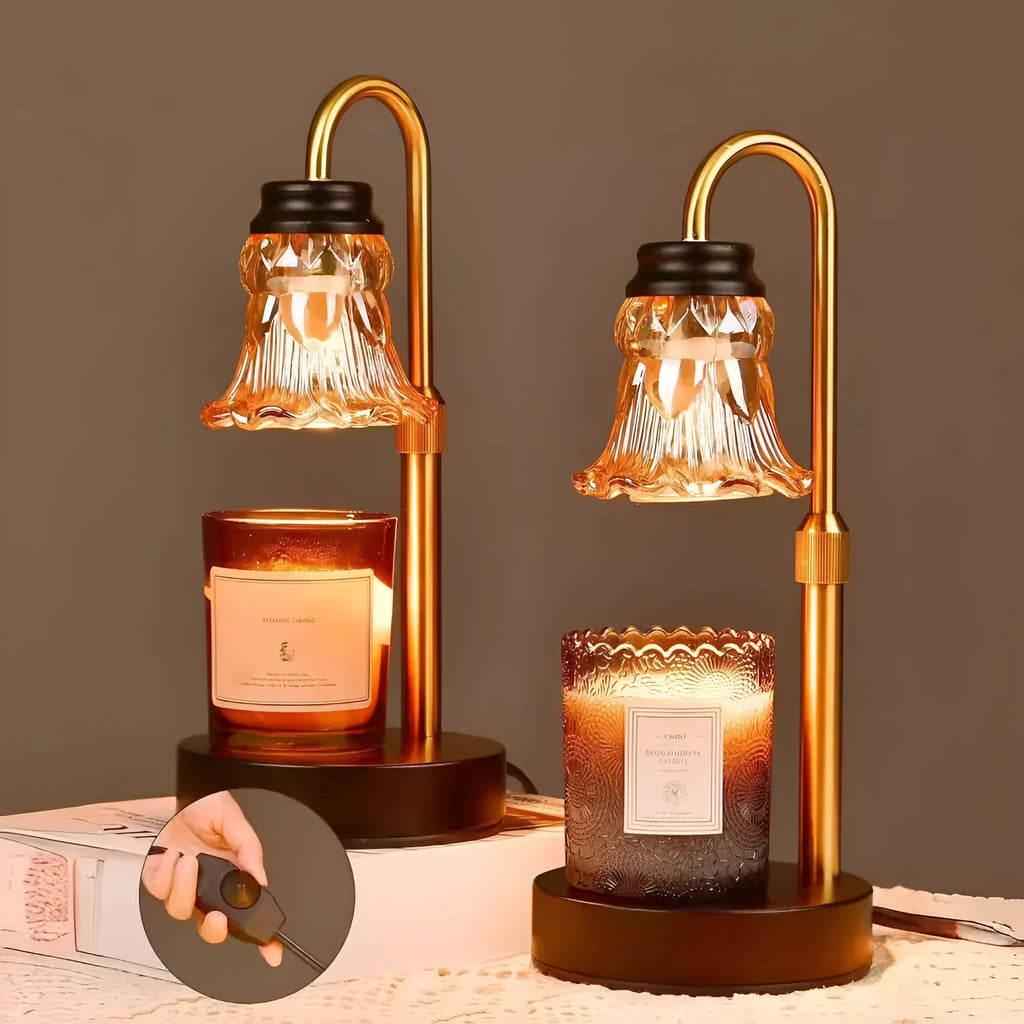 Bamboo lifting aromatherapy wax melting lamp with adjustable height mechanism