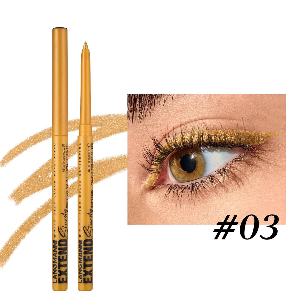 Set of 12 colourful gel glitter eyeliner pencils with vibrant shades on a white background