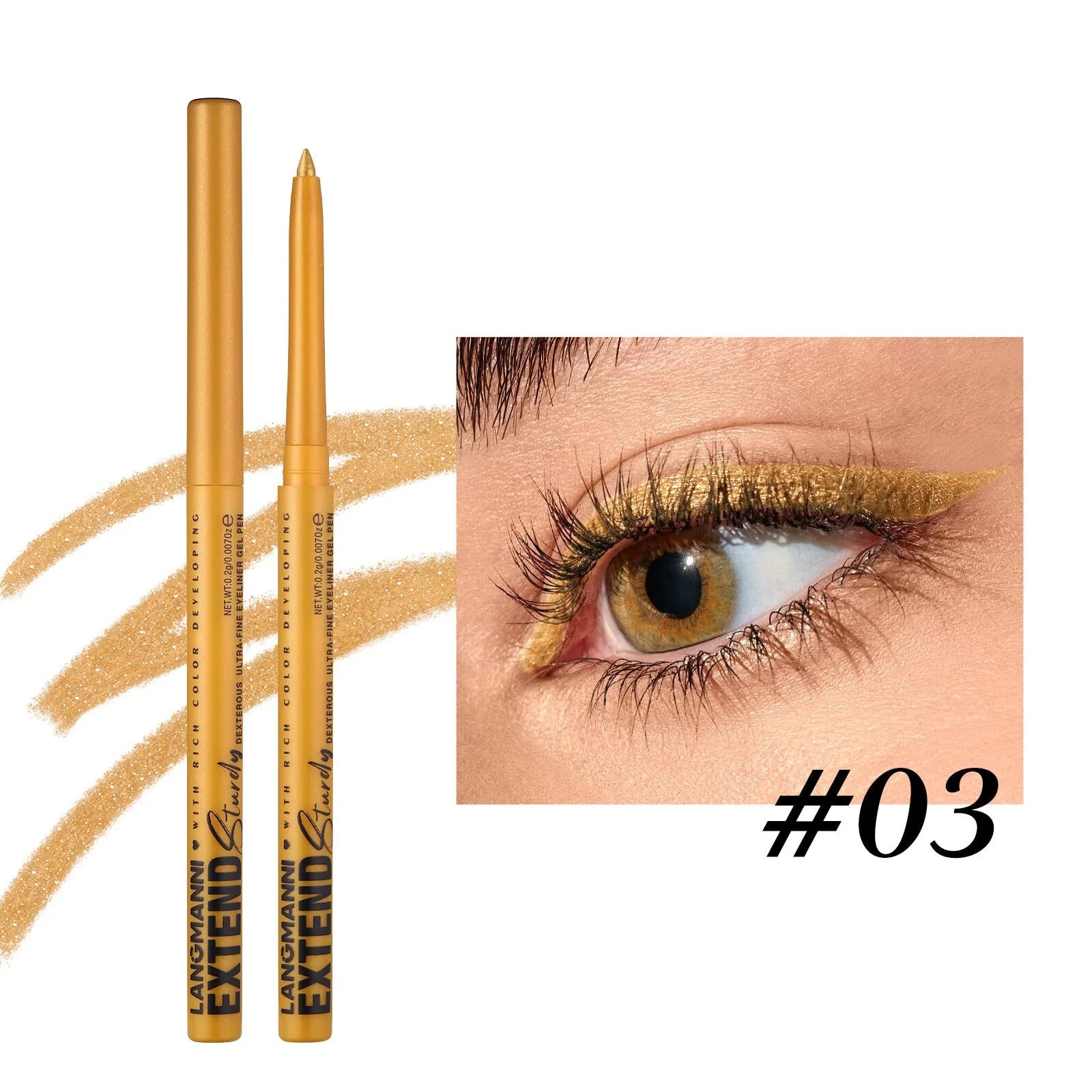 Set of 12 colourful gel glitter eyeliner pencils with vibrant shades on a white background