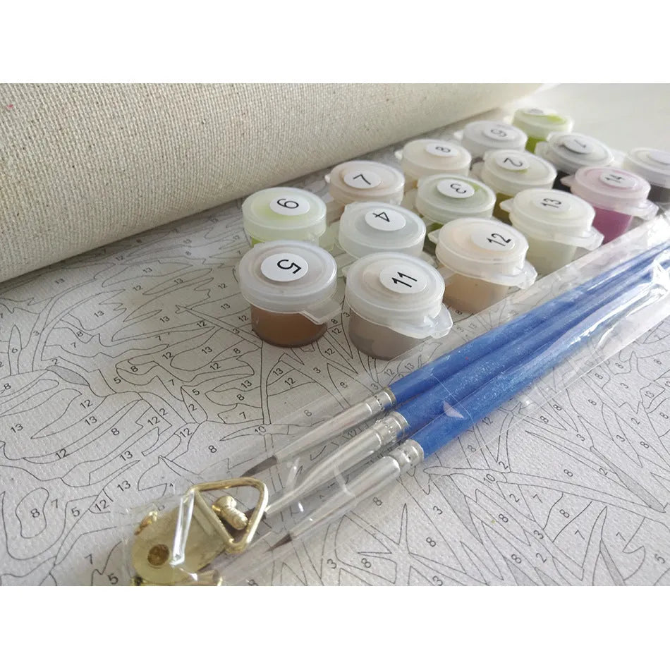 Paint by numbers landscape kit on 40x50cm linen canvas with numbered sections and acrylic paints
