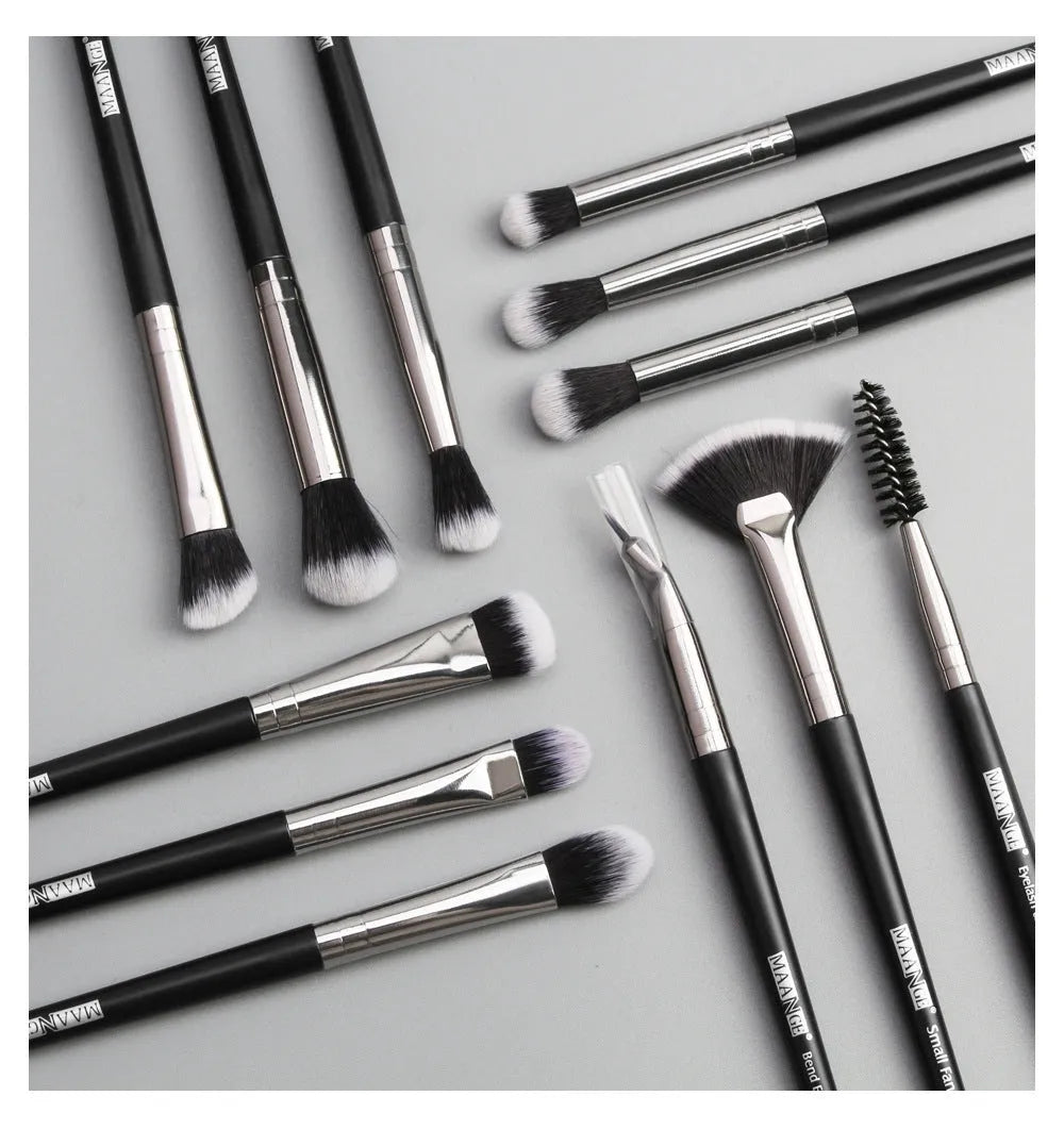 12 piece eye makeup brush set with nylon bristles and portable plastic handles in six colour options