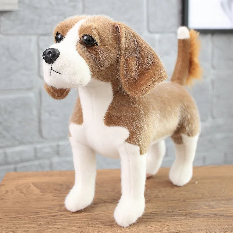 Dressing artificial dog plush toy in mink fur, bulldog style, large size 55-60cm, displayed on a surface
