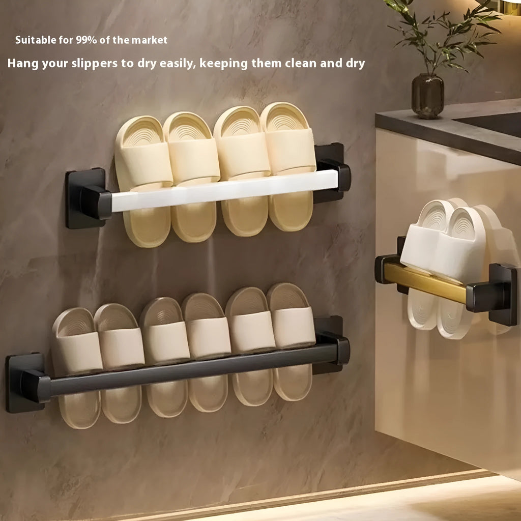 Wall-mounted carbon steel bathroom slipper rack with integrated seat in Nordic style