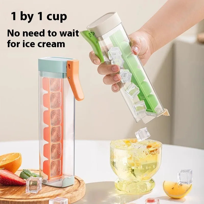 Food-grade PET ice cube tray with storage box, 1 litre, press-release, Maldives colour or Pearl White
