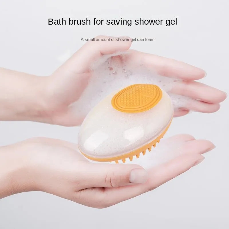 2-in-1 dog cat bath brush with soft silicone bristles and non-slip grip in pink
