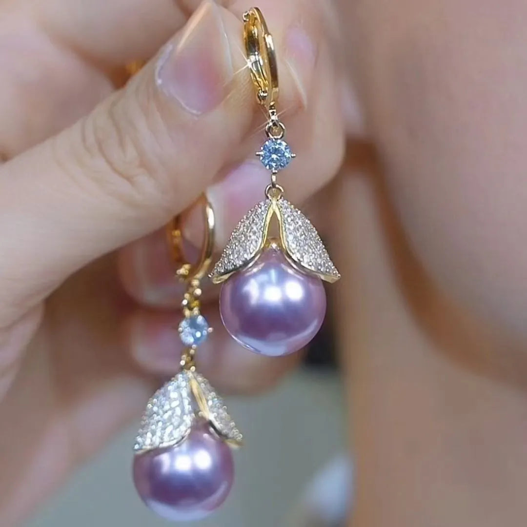 Purple alloy drop shape ear clip with crown design and electroplated finish for women