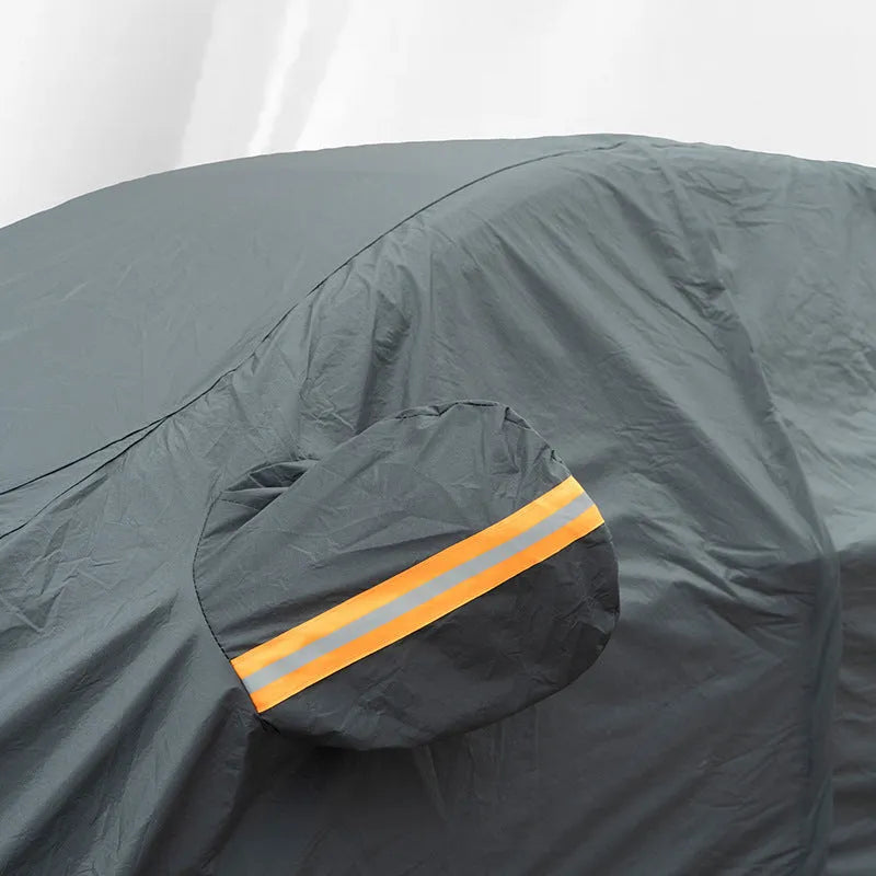 Grey PVC car cover for Volkswagen vehicles shown in size S, M, L, XL, or 2XL for rain and sun protection.