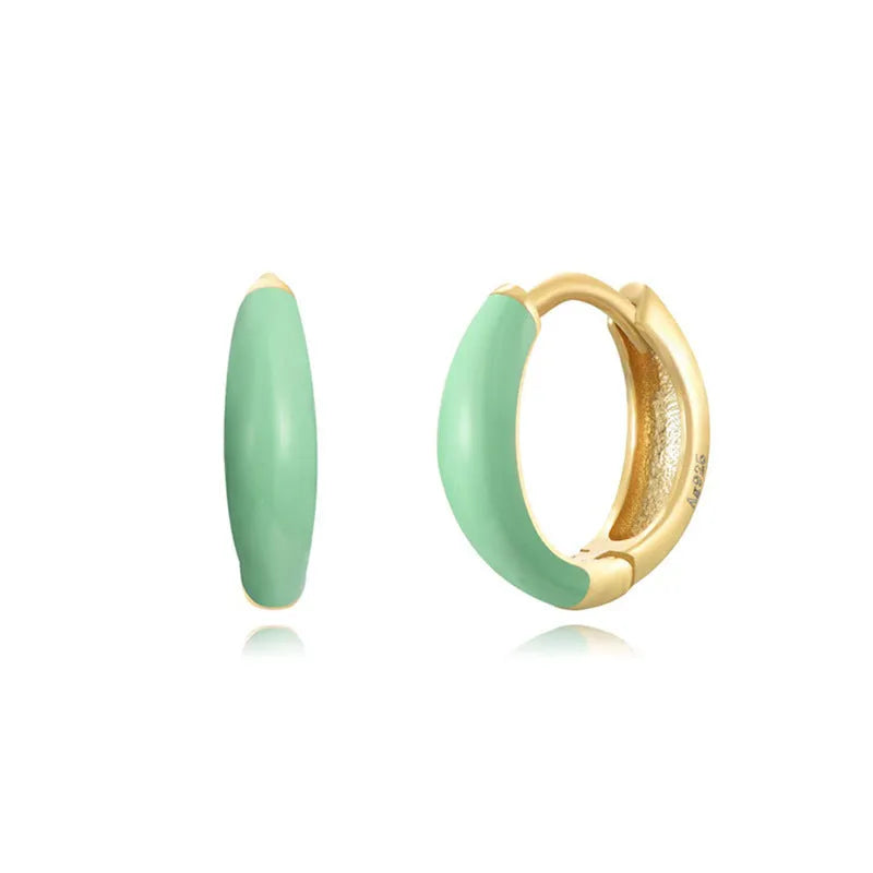 Geometric U-shaped epoxy oval curved earrings in multiple colours with silver needle copper construction