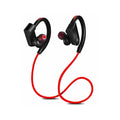 Black wireless neckband Bluetooth earphones showing earpieces and control module on the neckband.