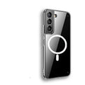 Transparent MagSafe magnetic phone case for Samsung Galaxy S21-S23 series showing magnetic charging ring