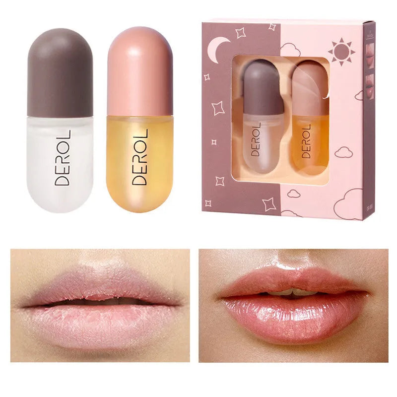 Clear lip plumper oil 5.5ml in light yellow formula with applicator wand for chapped dry lip care
