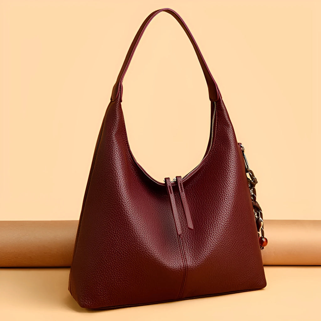 Women's large capacity soft PU shoulder bag with pendant in purplish red, coffee, apricot, dark gray, light khaki or black