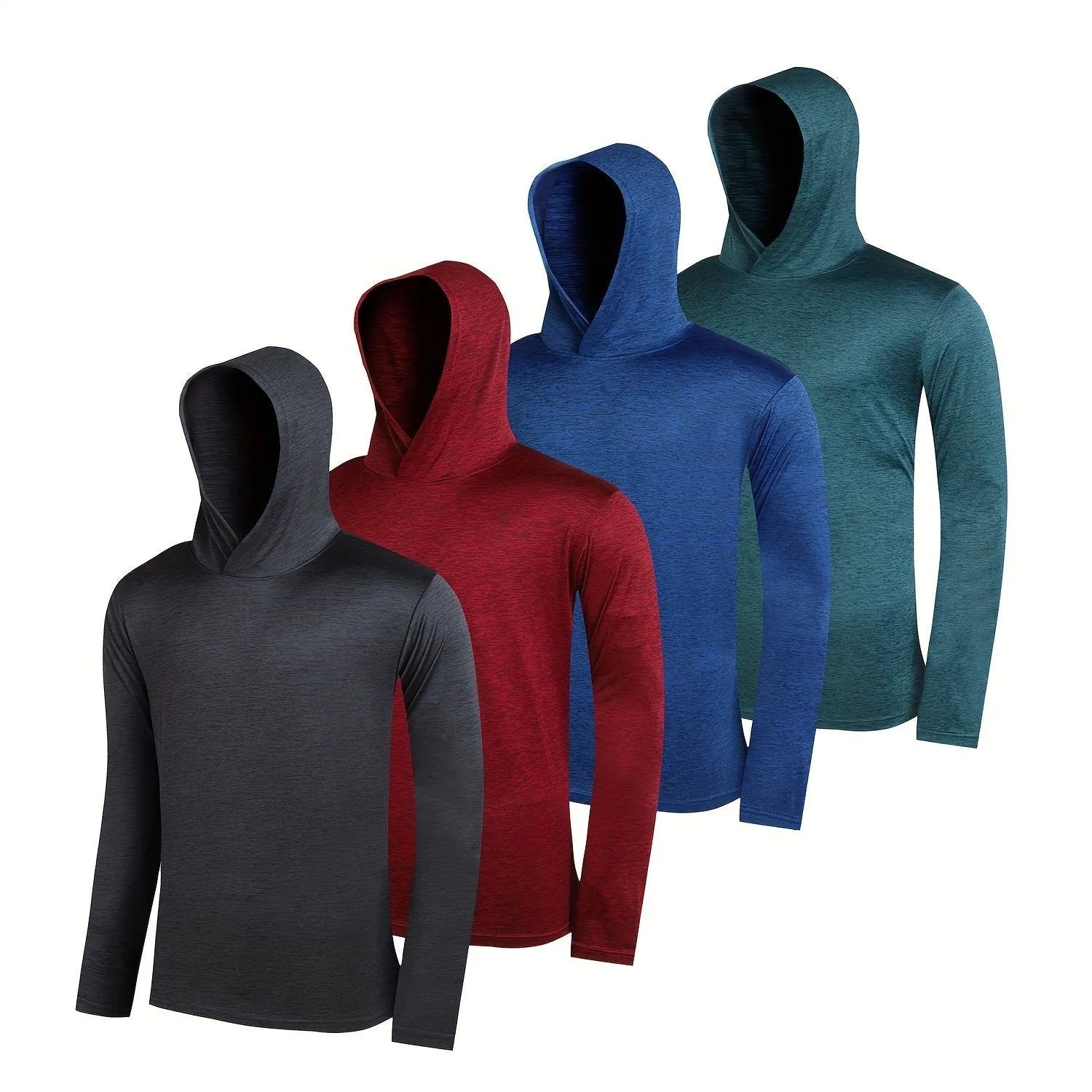 Men's lightweight polyester hoodie four-piece set in various colours with size range display