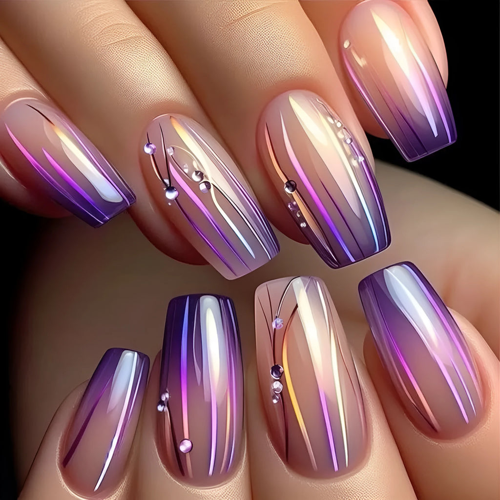 Magic colour asterism nail stickers with jelly gradient finish, 24 designs, short ballet length