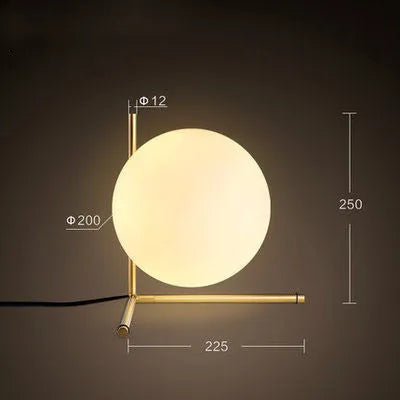 Glass ball table lamp with right angle shade and socket power cord