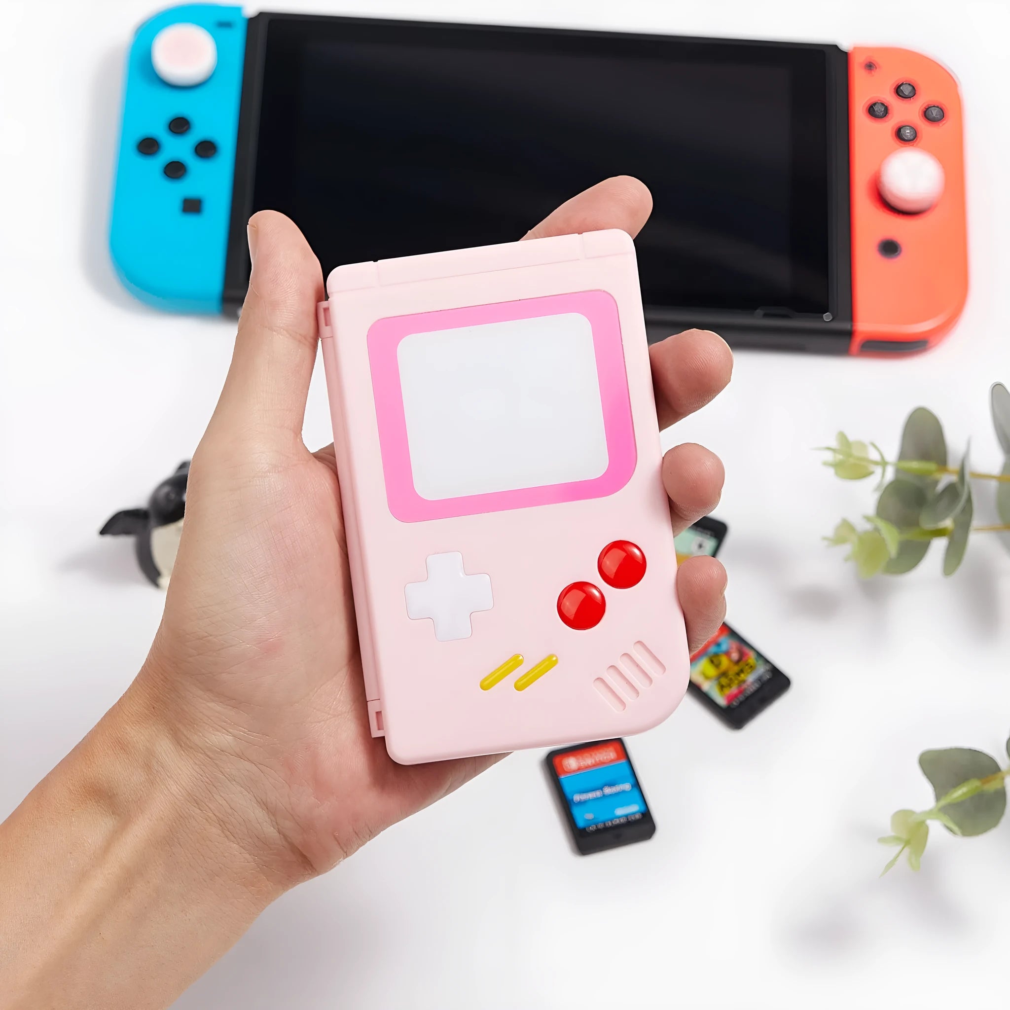 A small blue plastic storage box for Nintendo Switch game cards, shown closed.