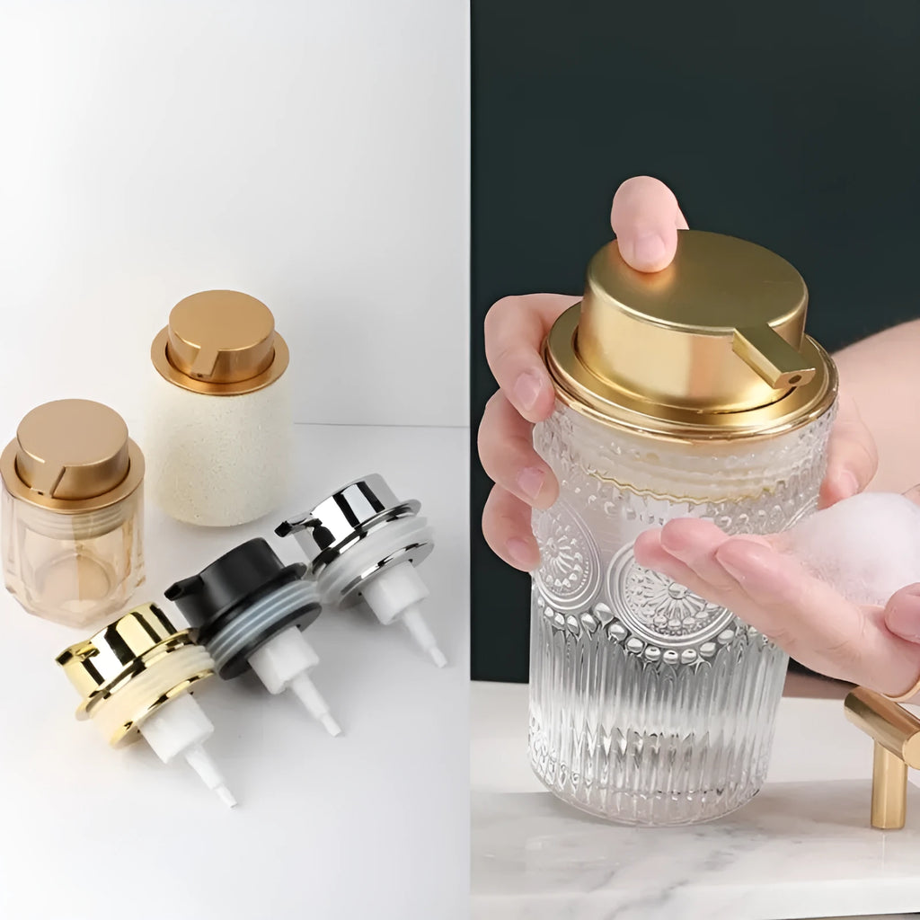 ABS plastic facial cleanser foam pump with large pump head in metallic finish