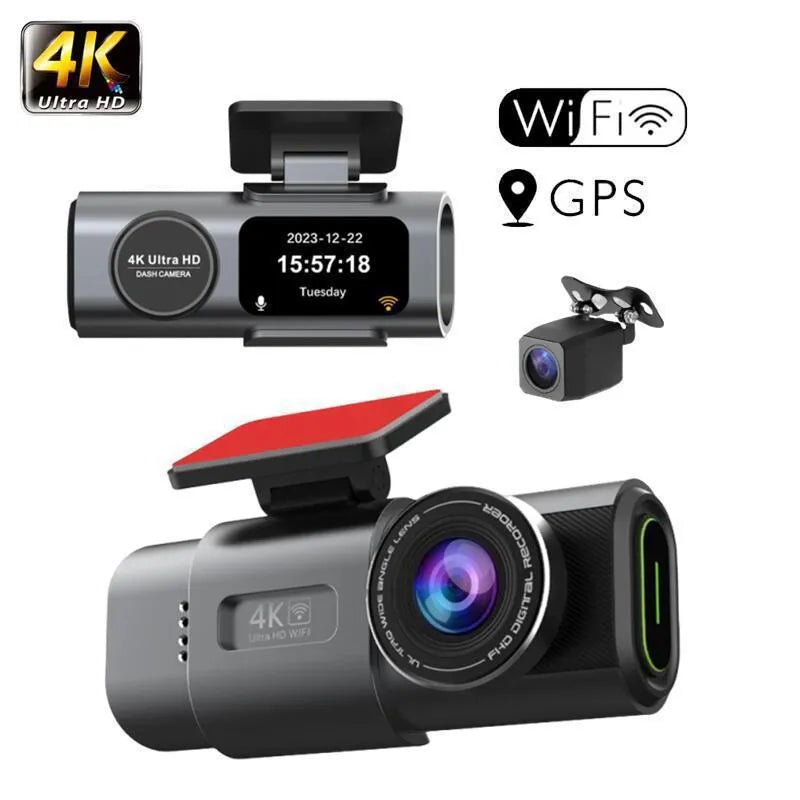 4K WiFi night vision dash cam with 1.3-inch screen and push-button controls for car parking surveillance