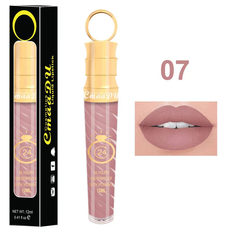 Matte lip gloss 12ml non-stick cup liquid lipstick in metal pearl finish with 20 colour options