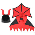 Black polyester vampire cloak and hat Halloween costume for a pet dog or cat.