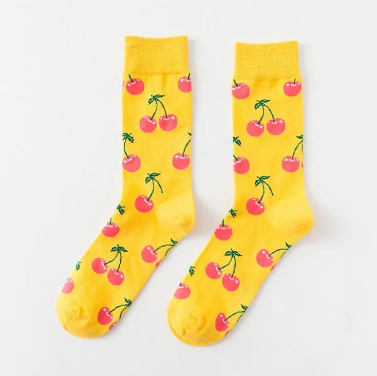 Happy fruit banana print tube socks for men women high-density cotton one size 39-43 colour options