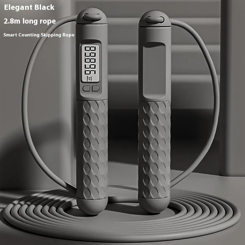 Black ABS fitness skipping rope with bearings for fat reduction and cardio exercise