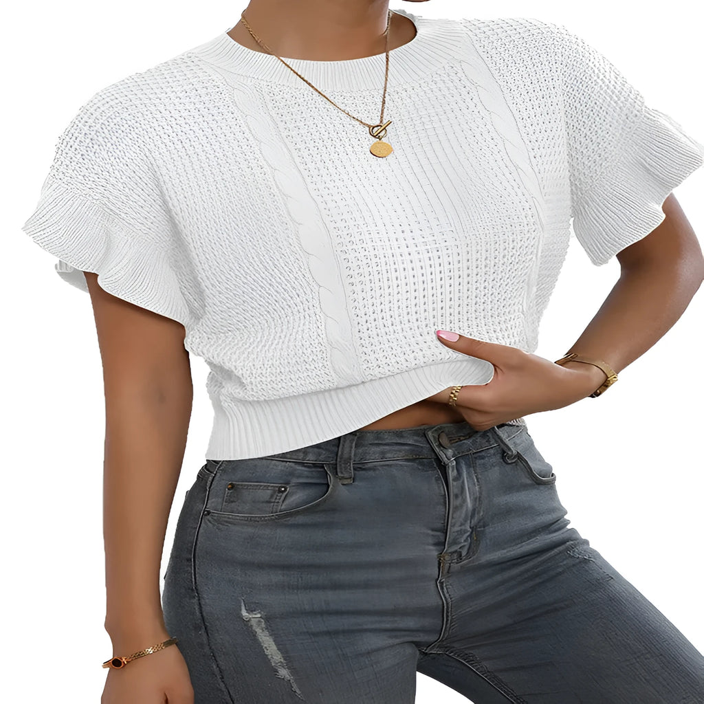 Twisted string knitted pullover sweater with ruffle sleeves in loose Japanese Korean casual style