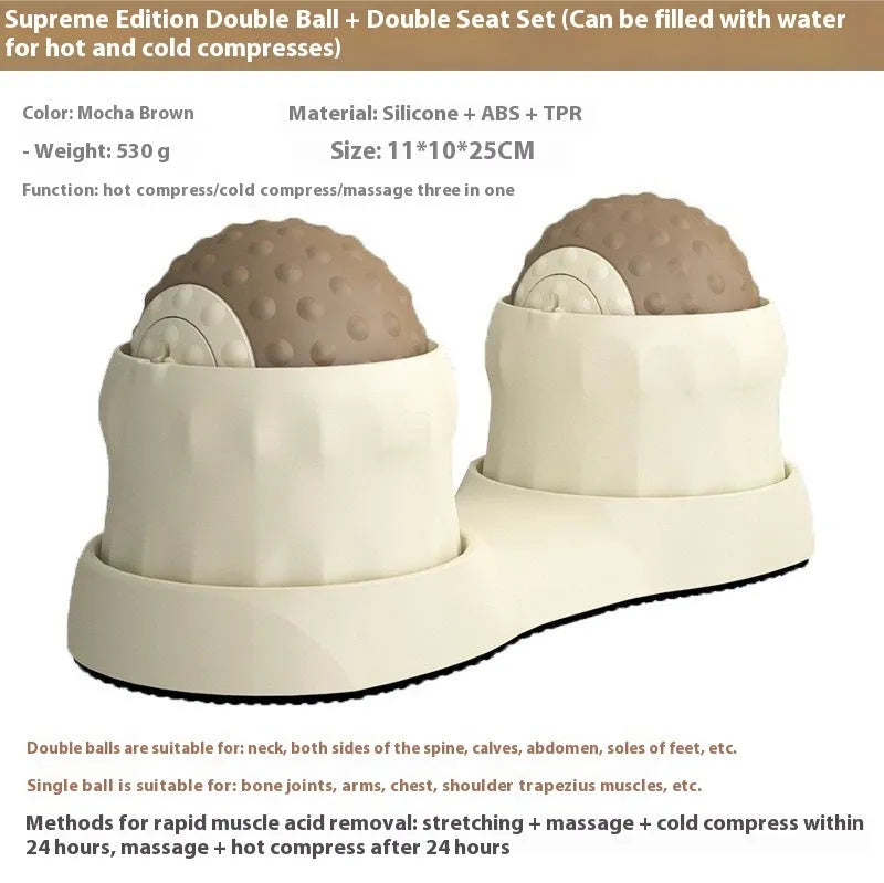Massage ball set for cold and hot compress therapy in caramel mocha and green colours