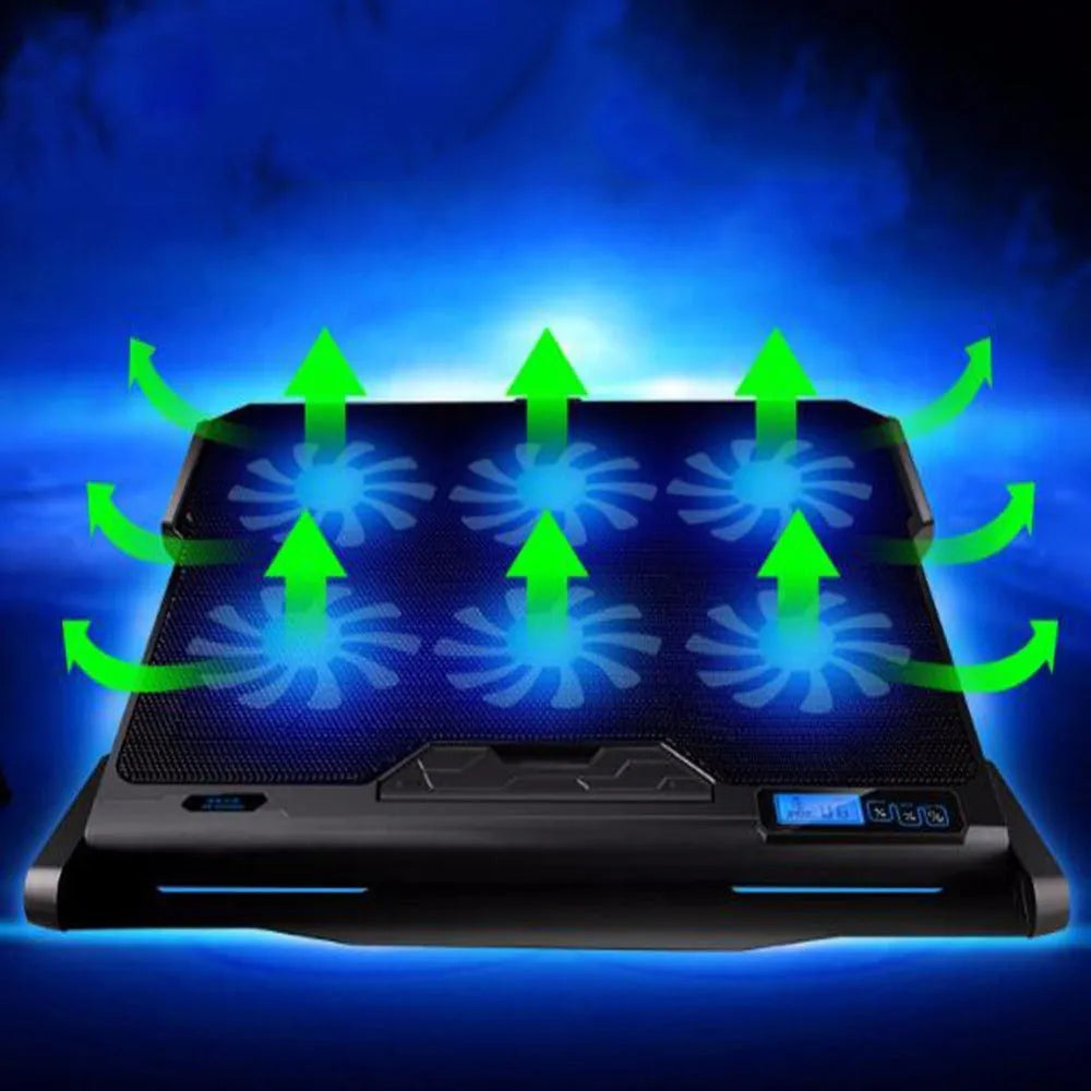 Metal mesh laptop cooling board with LCD display and six-speed control for notebooks