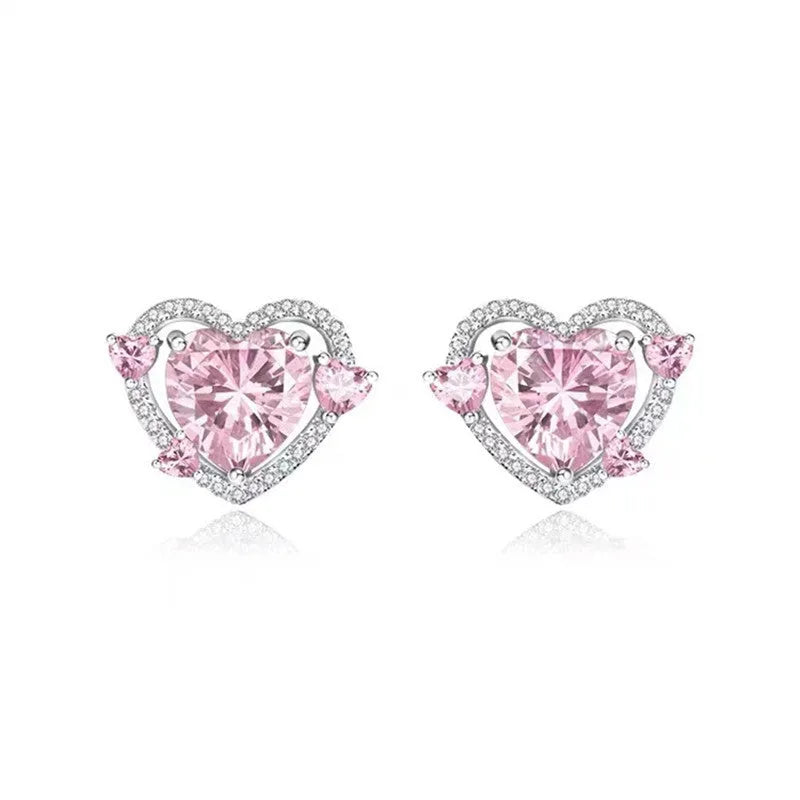 White K gold electroplated heart-shaped stud earrings for women with copper construction