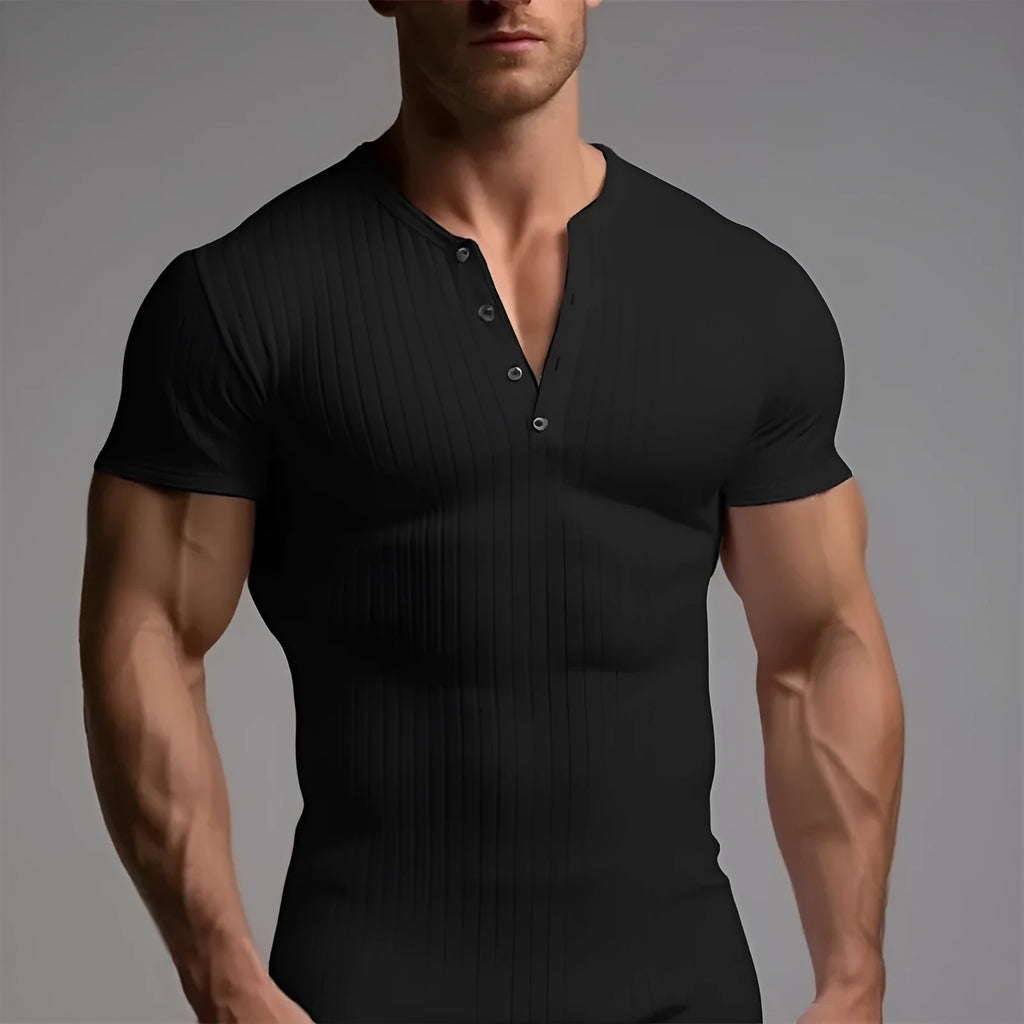 Men's slim-fit muscle sports T-shirt in polyester available in five solid colours with Asian sizing