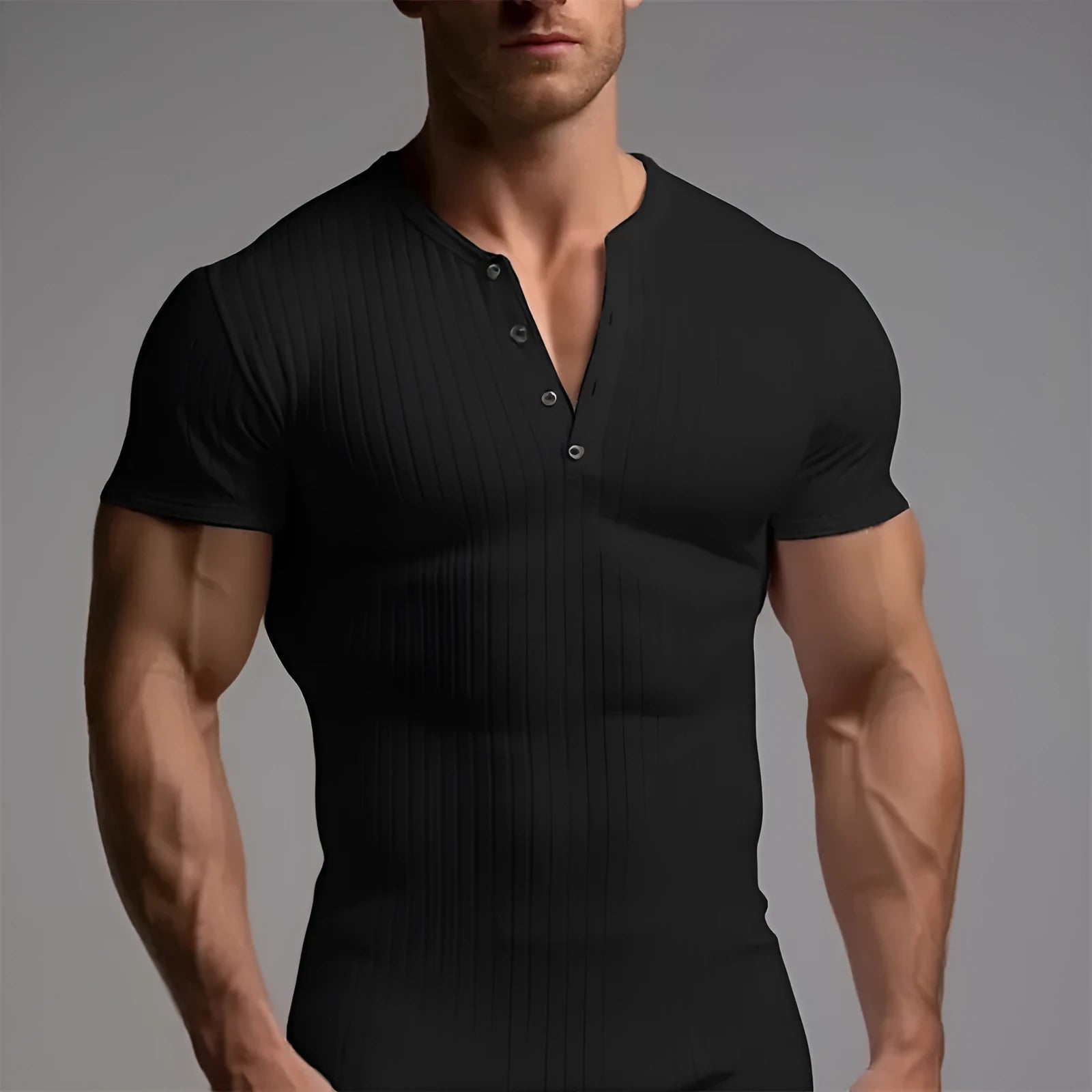 Men's slim-fit muscle sports T-shirt in polyester available in five solid colours with Asian sizing