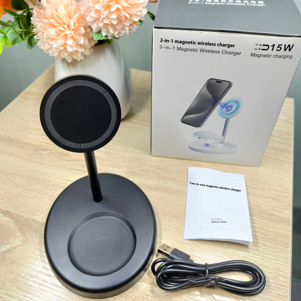 30W vertical wireless charger stand in white with cooling hole for fast, cool charging