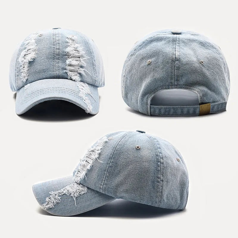 Men's washed cotton cowboy baseball cap in black blue and light blue size M 56-58cm