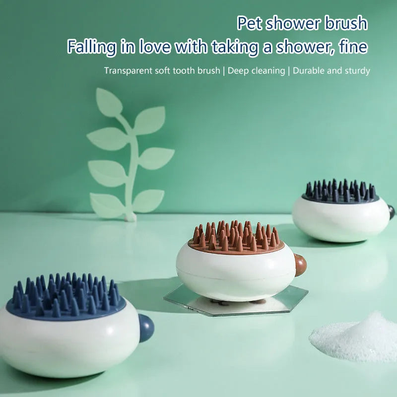 Panda-shaped silicone pet shower brush with soft bristles for cleaning cats and dogs