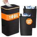 Black bamboo patterned laundry basket with removable lid showing recycling bottle storage slots and inner pockets