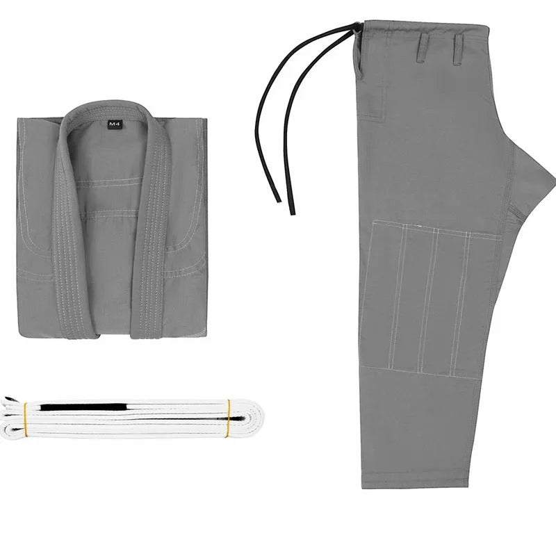 Brazilian Jiu-Jitsu gi uniform set showing top and trousers in a cotton blend fabric.