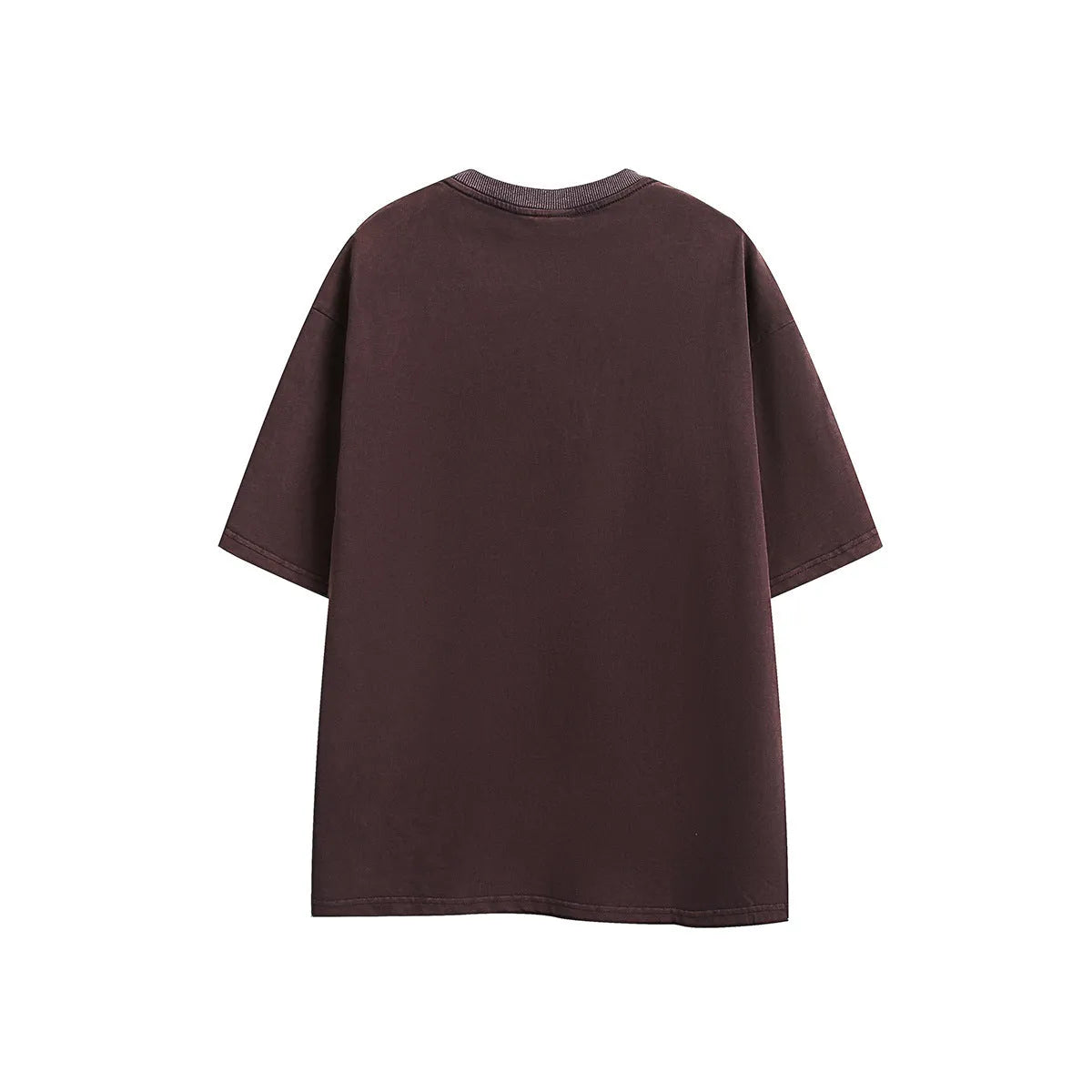 Purple and black loose-fit embroidered retro short-sleeved cotton t-shirt laid flat.
