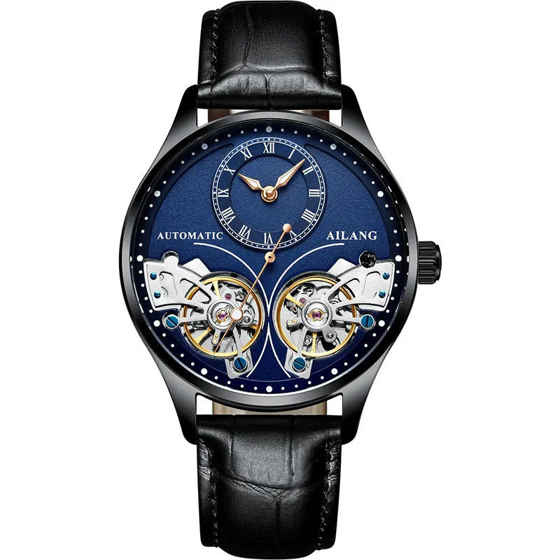 Automatic men's watch with tourbillon and moon phase displays in titanium case