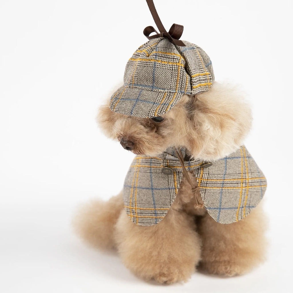 Personalised camel-coloured dog cloak with adjustable hood for spring and autumn wear