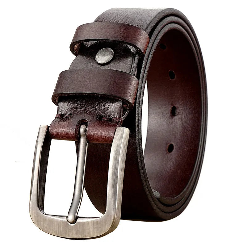First layer cow leather belt for men with alloy buckle, dark coffee colour, 110cm length