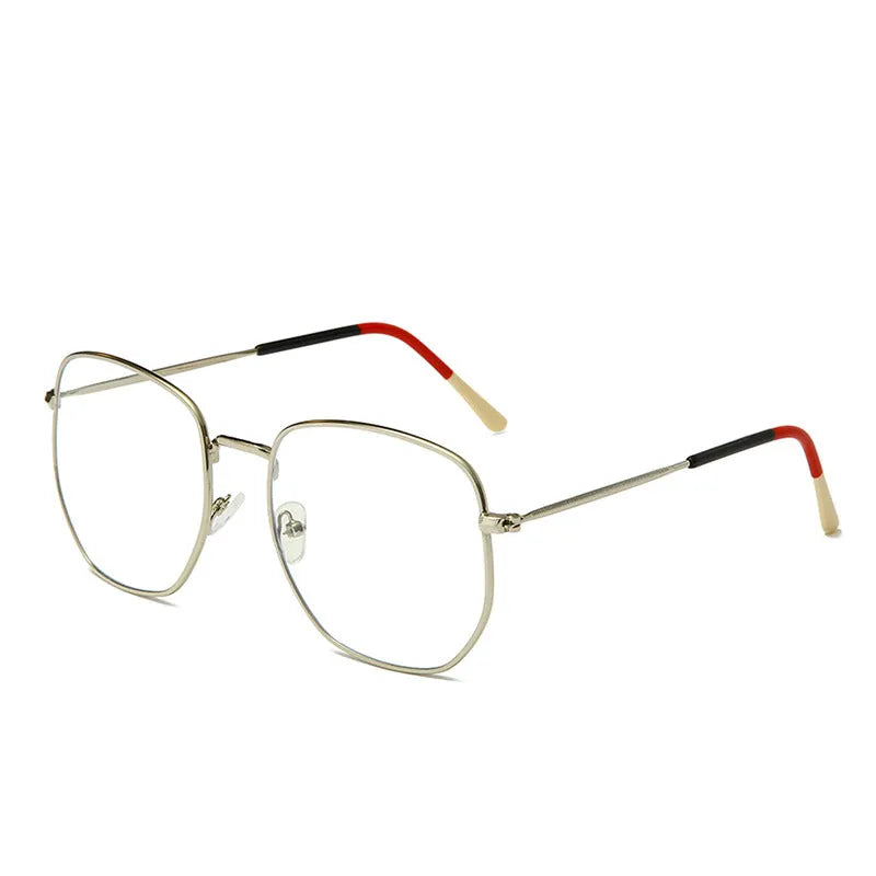 Fashion polygonal metal frame glasses with PC lenses in black frame white film colour option