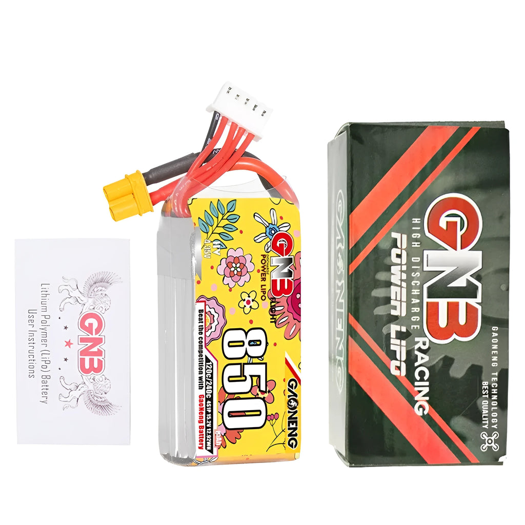 GNB 850mAh 4S 15.2V 120C LiPo battery pack with XT30 connector for RC aircraft